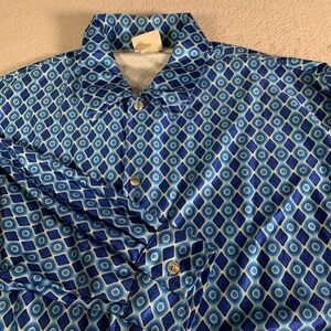 Vintage Street Culture Shirt Mens Medium Long Sleeve Blue Geometric Button Disco
